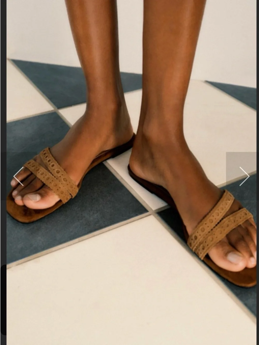 ZARA Brown Suede Double-Strap Slide Sandals - Picture 2 of 8